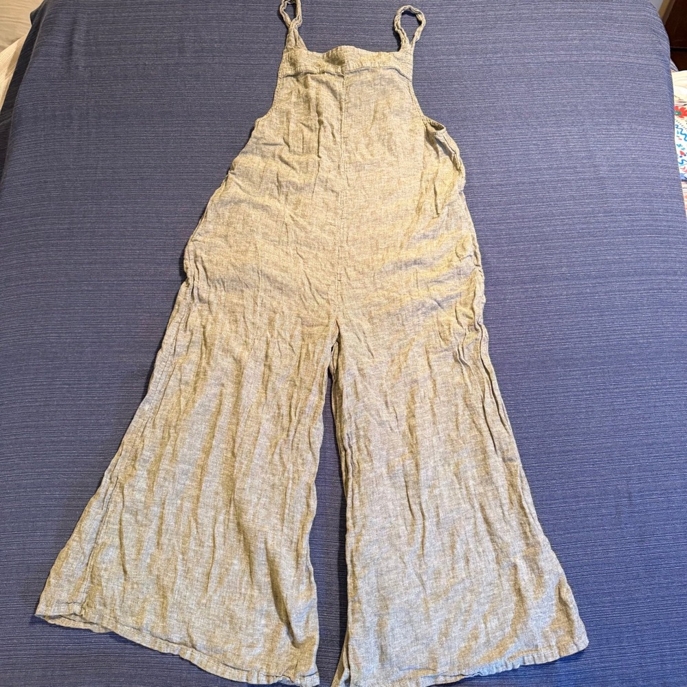 Haute Hippie Style Linen Blend Wide Leg Jumpsuit Olive Green Small Tie Back
